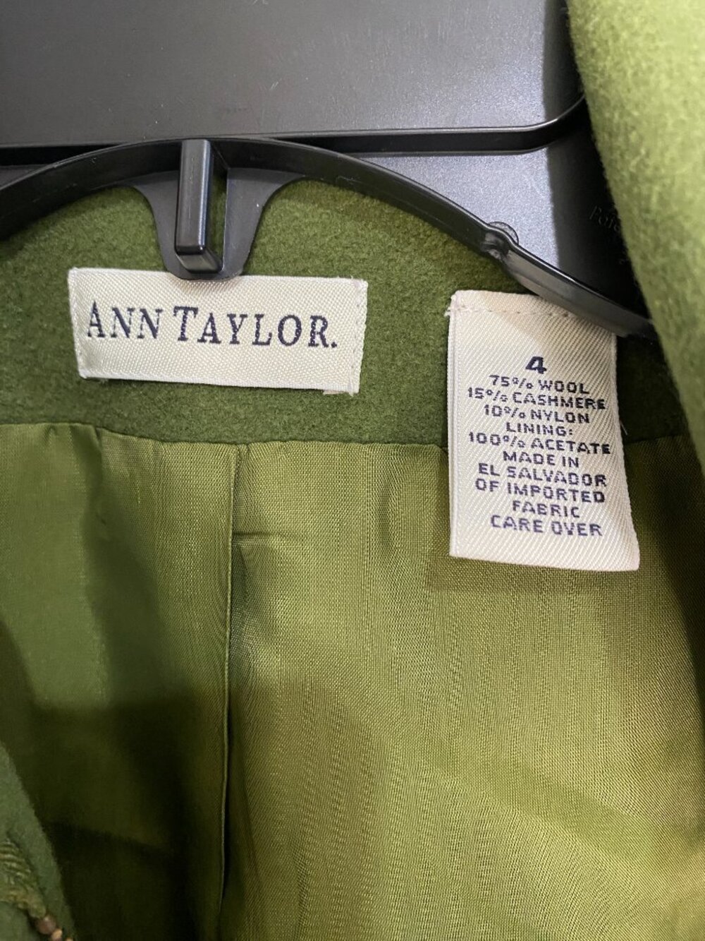 Ann Taylor Olive Green Wool Cashmere Blend Zip Front Jacket Coat Size 4 - Picture 5 of 8